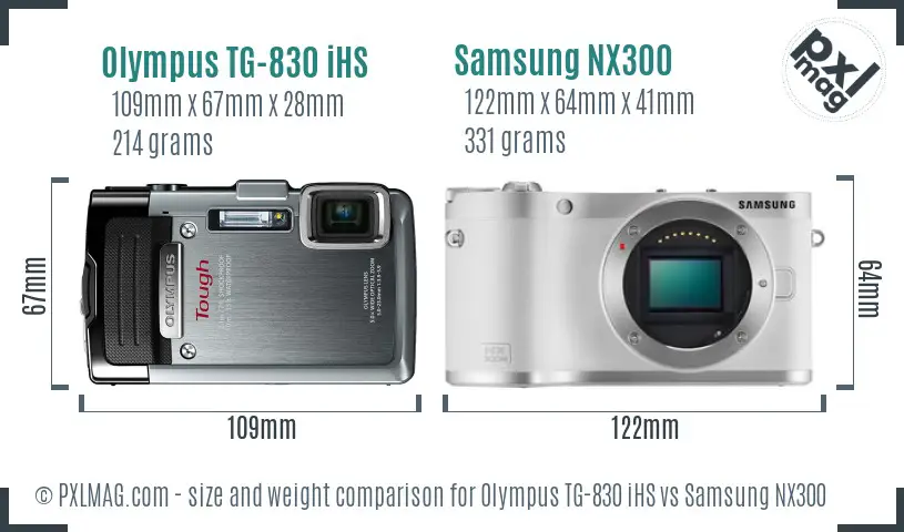 Olympus TG-830 iHS vs Samsung NX300 size comparison