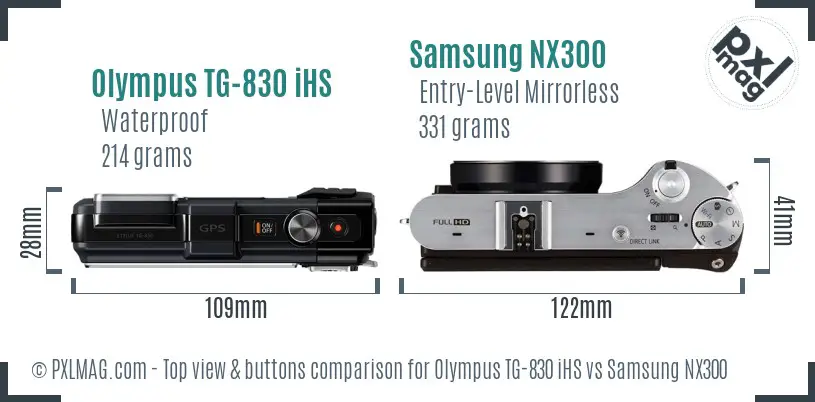 Olympus TG-830 iHS vs Samsung NX300 top view buttons comparison