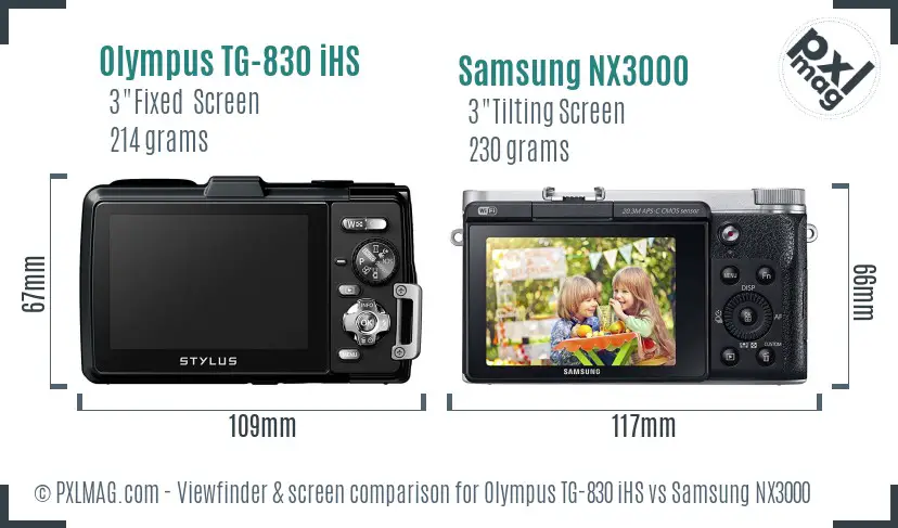 Olympus TG-830 iHS vs Samsung NX3000 Screen and Viewfinder comparison