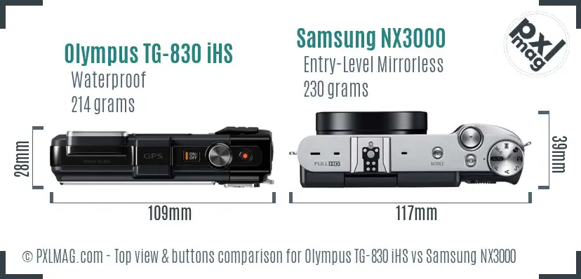 Olympus TG-830 iHS vs Samsung NX3000 top view buttons comparison