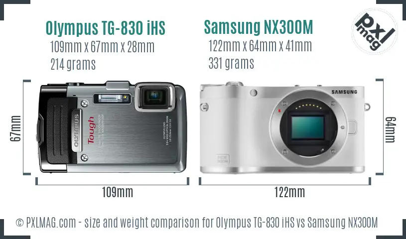 Olympus TG-830 iHS vs Samsung NX300M size comparison