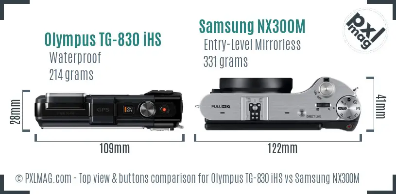 Olympus TG-830 iHS vs Samsung NX300M top view buttons comparison