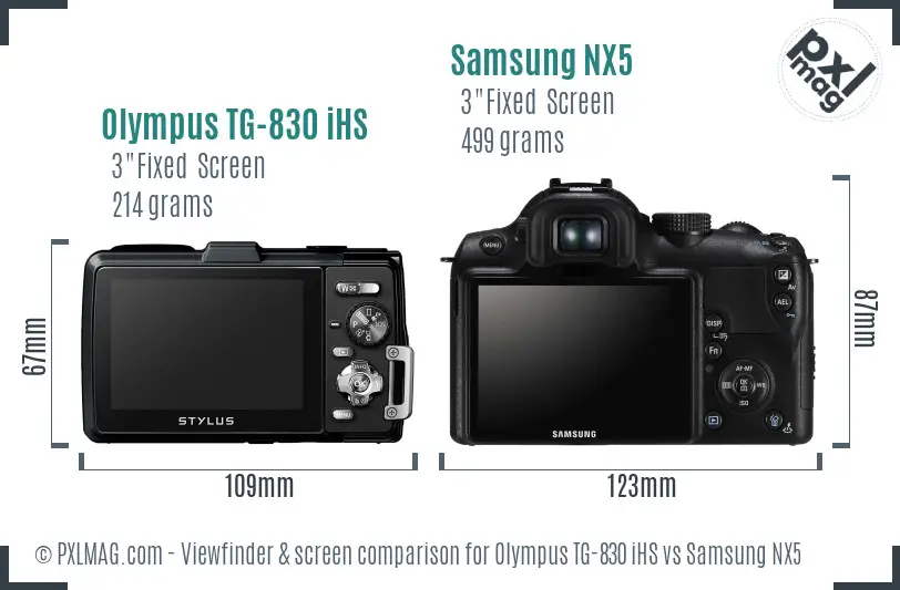 Olympus TG-830 iHS vs Samsung NX5 Screen and Viewfinder comparison