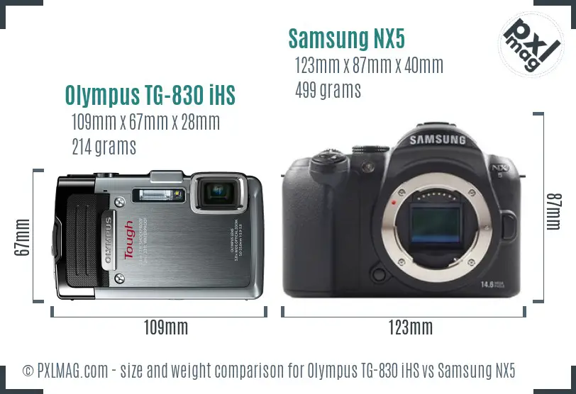 Olympus TG-830 iHS vs Samsung NX5 size comparison