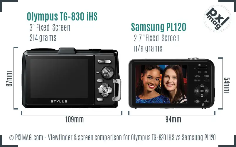 Olympus TG-830 iHS vs Samsung PL120 Screen and Viewfinder comparison