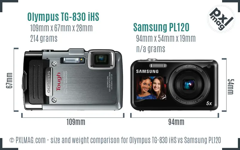 Olympus TG-830 iHS vs Samsung PL120 size comparison