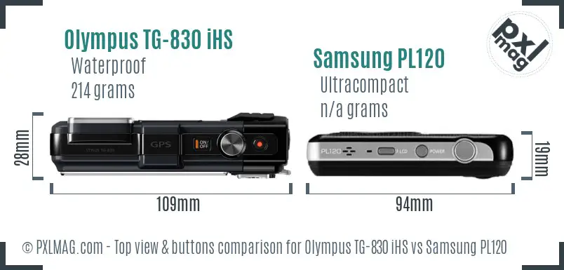 Olympus TG-830 iHS vs Samsung PL120 top view buttons comparison