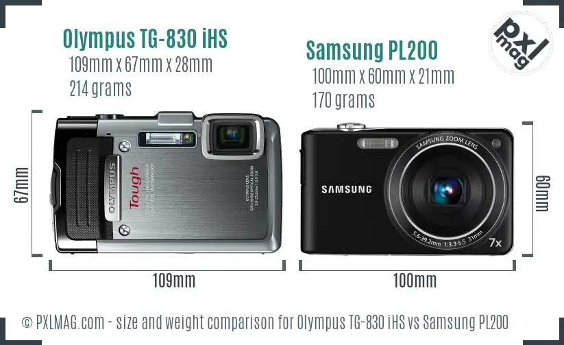 Olympus TG-830 iHS vs Samsung PL200 size comparison Olympus TG-830 iHS vs Samsung PL200 size comparison