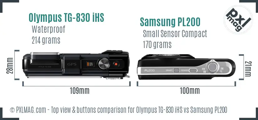 Olympus TG-830 iHS vs Samsung PL200 top view buttons comparison Olympus TG-830 iHS vs Samsung PL200 top view buttons comparison