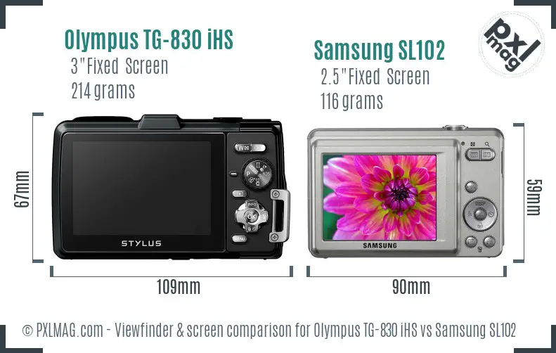 Olympus TG-830 iHS vs Samsung SL102 Screen and Viewfinder comparison