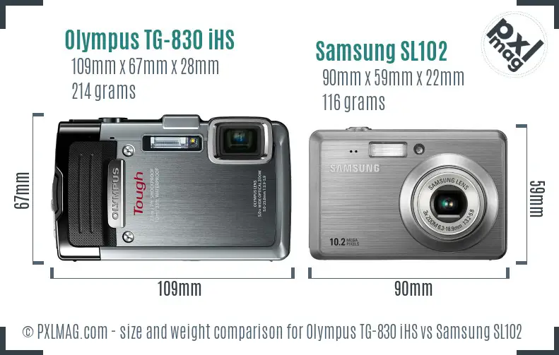 Olympus TG-830 iHS vs Samsung SL102 size comparison