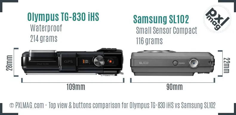 Olympus TG-830 iHS vs Samsung SL102 top view buttons comparison