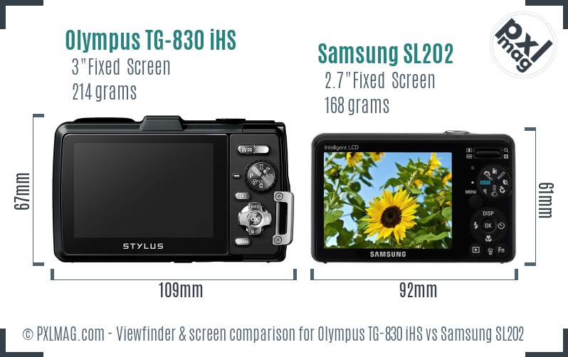 Olympus TG-830 iHS vs Samsung SL202 Screen and Viewfinder comparison