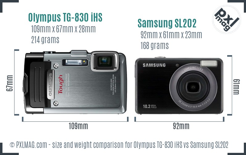 Olympus TG-830 iHS vs Samsung SL202 size comparison