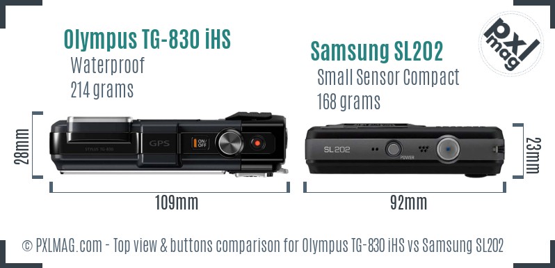 Olympus TG-830 iHS vs Samsung SL202 top view buttons comparison
