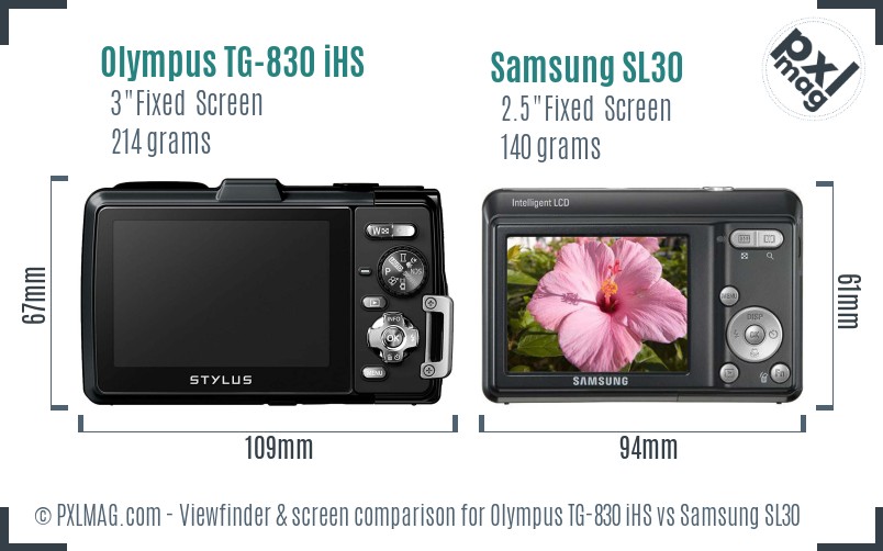 Olympus TG-830 iHS vs Samsung SL30 Screen and Viewfinder comparison
