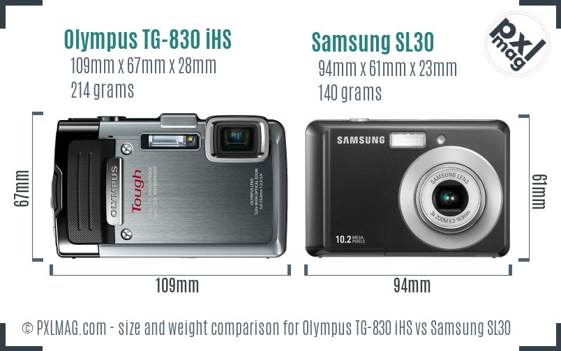 Olympus TG-830 iHS vs Samsung SL30 size comparison Olympus TG-830 iHS vs Samsung SL30 size comparison