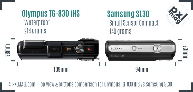 Olympus TG-830 iHS vs Samsung SL30 top view buttons comparison