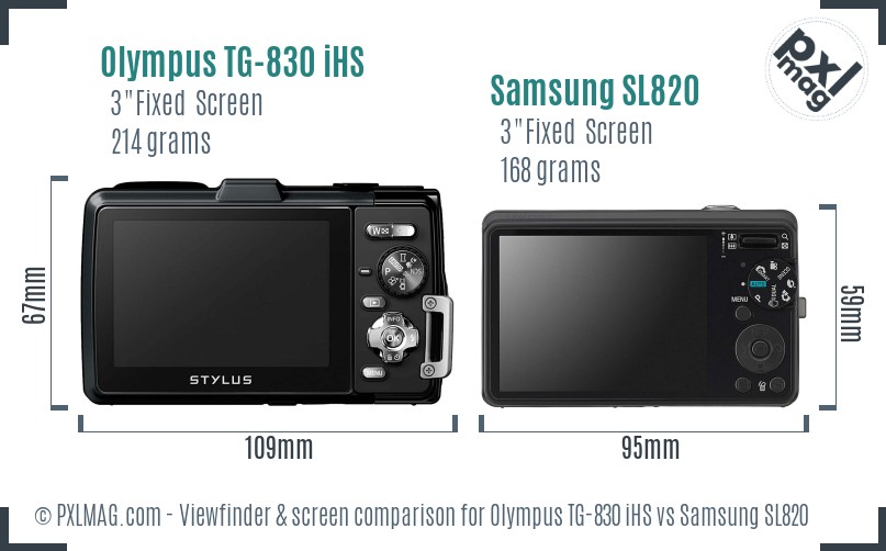 Olympus TG-830 iHS vs Samsung SL820 Screen and Viewfinder comparison