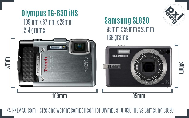 Olympus TG-830 iHS vs Samsung SL820 size comparison