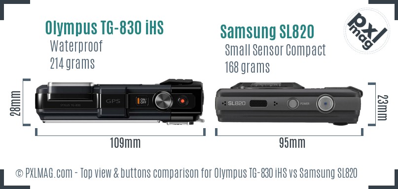 Olympus TG-830 iHS vs Samsung SL820 top view buttons comparison