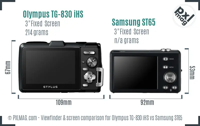 Olympus TG-830 iHS vs Samsung ST65 Screen and Viewfinder comparison