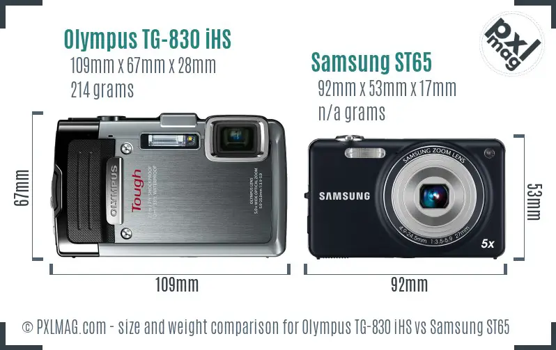 Olympus TG-830 iHS vs Samsung ST65 size comparison