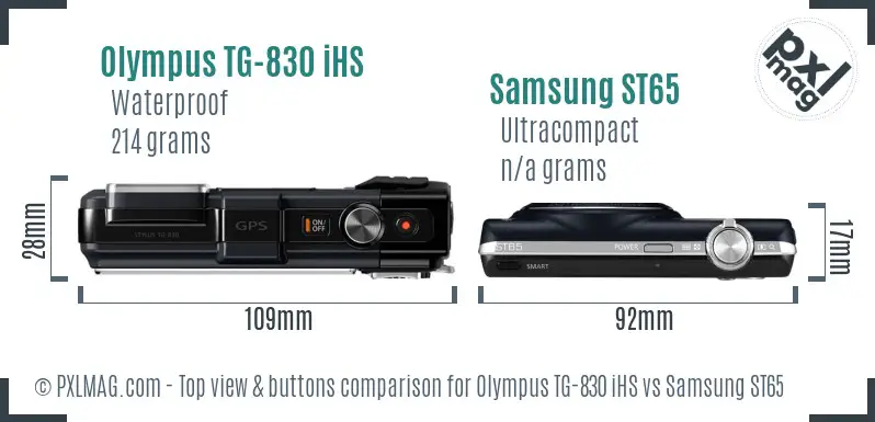 Olympus TG-830 iHS vs Samsung ST65 top view buttons comparison