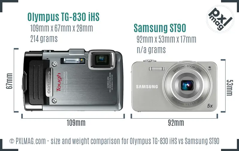 Olympus TG-830 iHS vs Samsung ST90 size comparison