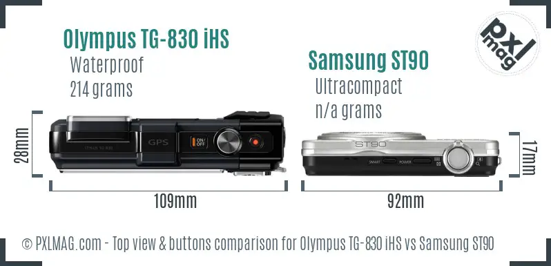 Olympus TG-830 iHS vs Samsung ST90 top view buttons comparison
