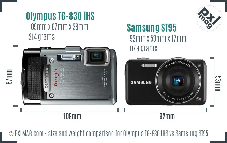Olympus TG-830 iHS vs Samsung ST95 size comparison