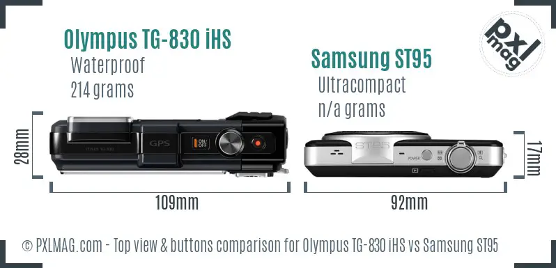 Olympus TG-830 iHS vs Samsung ST95 top view buttons comparison