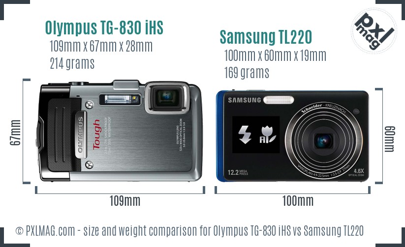 Olympus TG-830 iHS vs Samsung TL220 size comparison