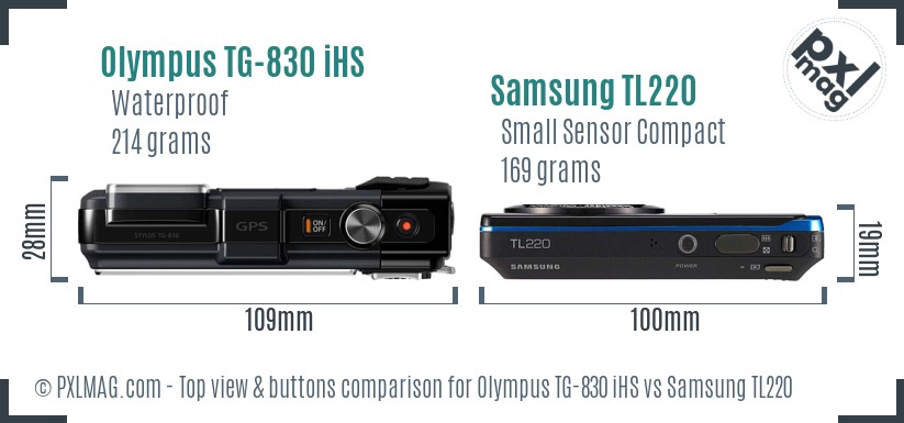Olympus TG-830 iHS vs Samsung TL220 top view buttons comparison