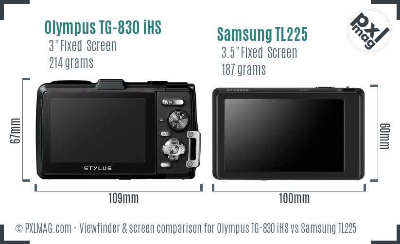 Olympus TG-830 iHS vs Samsung TL225 Screen and Viewfinder comparison