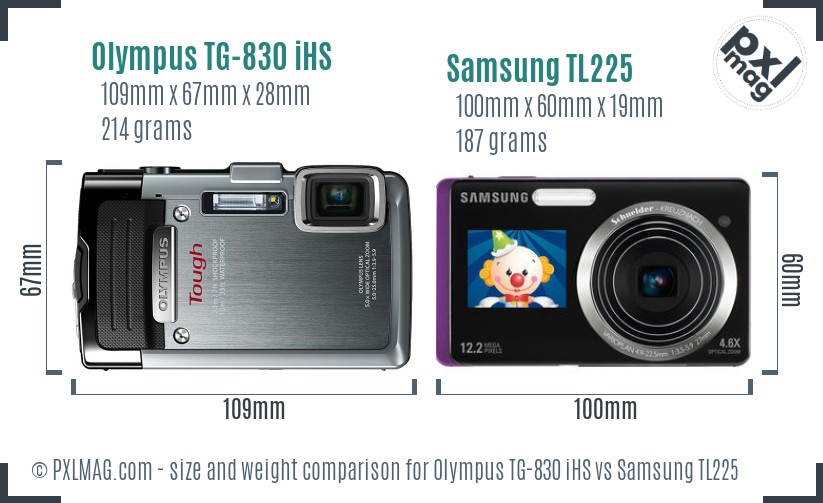 Olympus TG-830 iHS vs Samsung TL225 size comparison