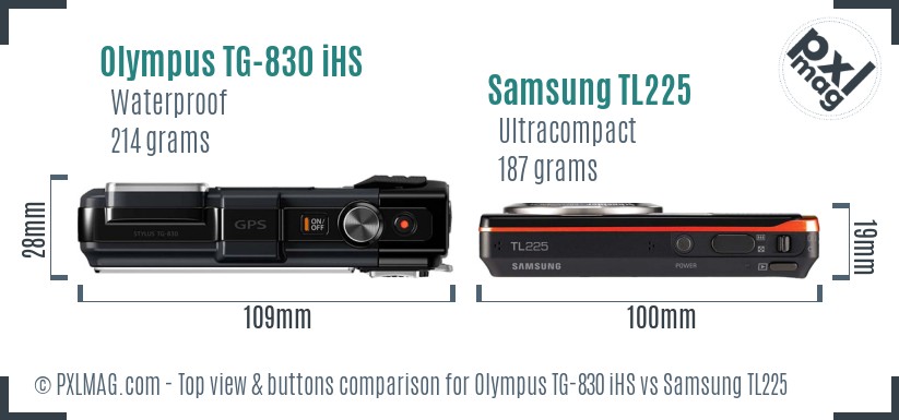 Olympus TG-830 iHS vs Samsung TL225 top view buttons comparison