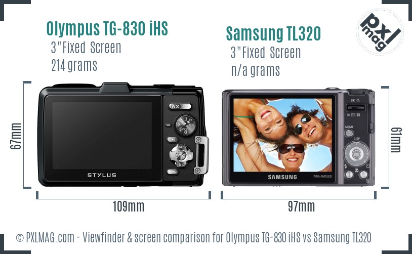 Olympus TG-830 iHS vs Samsung TL320 Screen and Viewfinder comparison