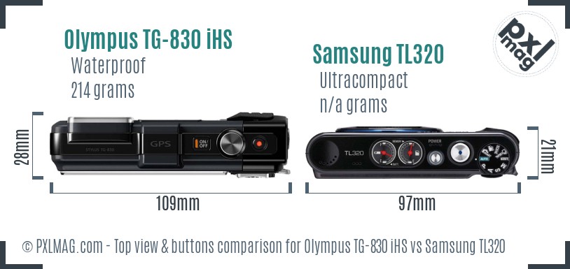 Olympus TG-830 iHS vs Samsung TL320 top view buttons comparison