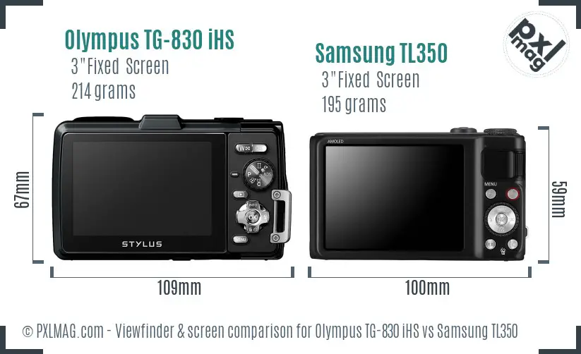 Olympus TG-830 iHS vs Samsung TL350 Screen and Viewfinder comparison