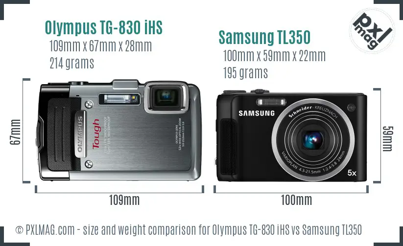 Olympus TG-830 iHS vs Samsung TL350 size comparison