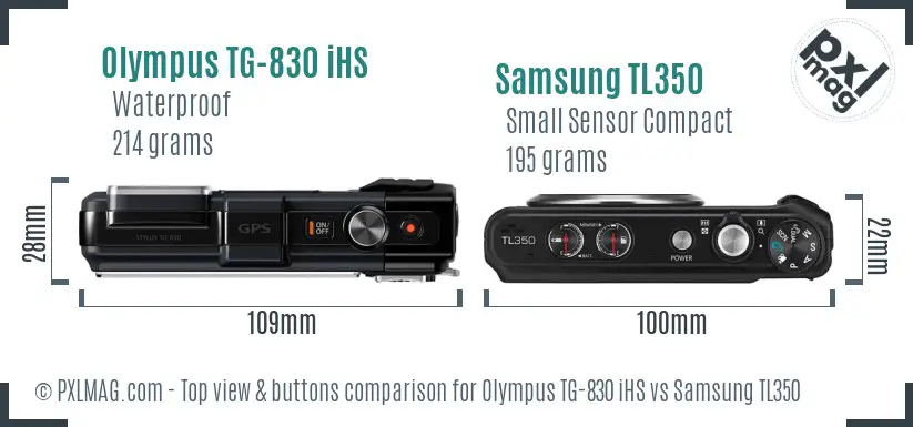 Olympus TG-830 iHS vs Samsung TL350 top view buttons comparison