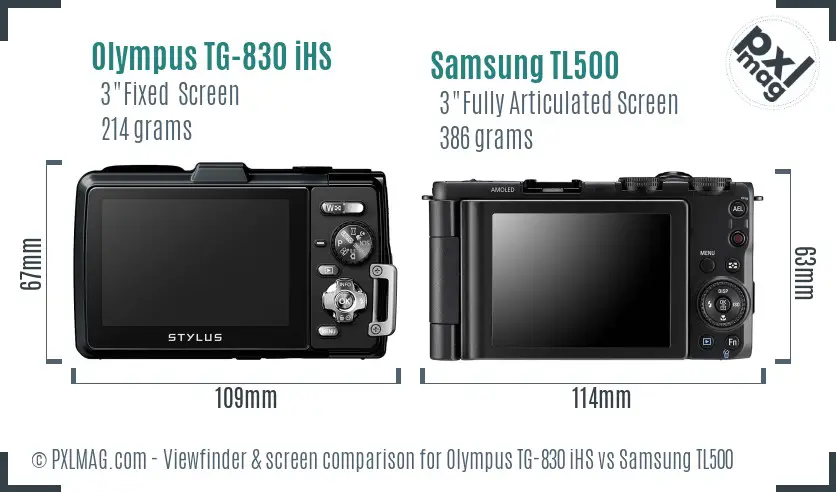 Olympus TG-830 iHS vs Samsung TL500 Screen and Viewfinder comparison