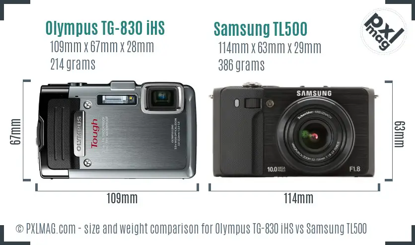 Olympus TG-830 iHS vs Samsung TL500 size comparison