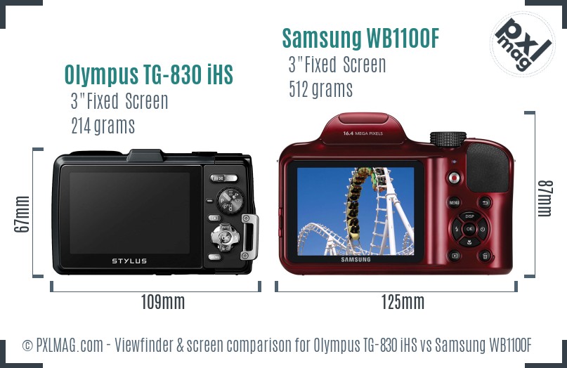 Olympus TG-830 iHS vs Samsung WB1100F Screen and Viewfinder comparison