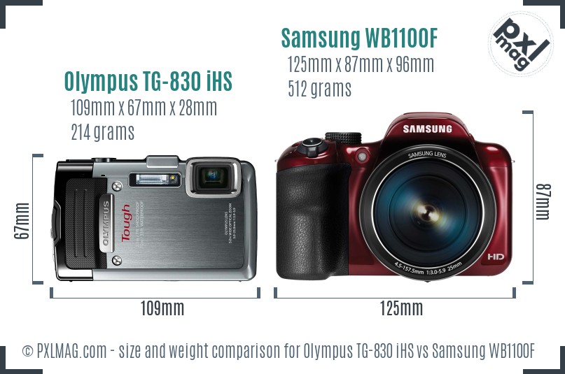 Olympus TG-830 iHS vs Samsung WB1100F size comparison Olympus TG-830 iHS vs Samsung WB1100F size comparison
