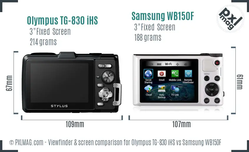 Olympus TG-830 iHS vs Samsung WB150F Screen and Viewfinder comparison