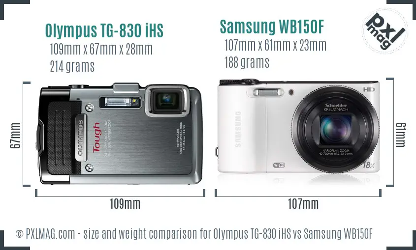 Olympus TG-830 iHS vs Samsung WB150F size comparison