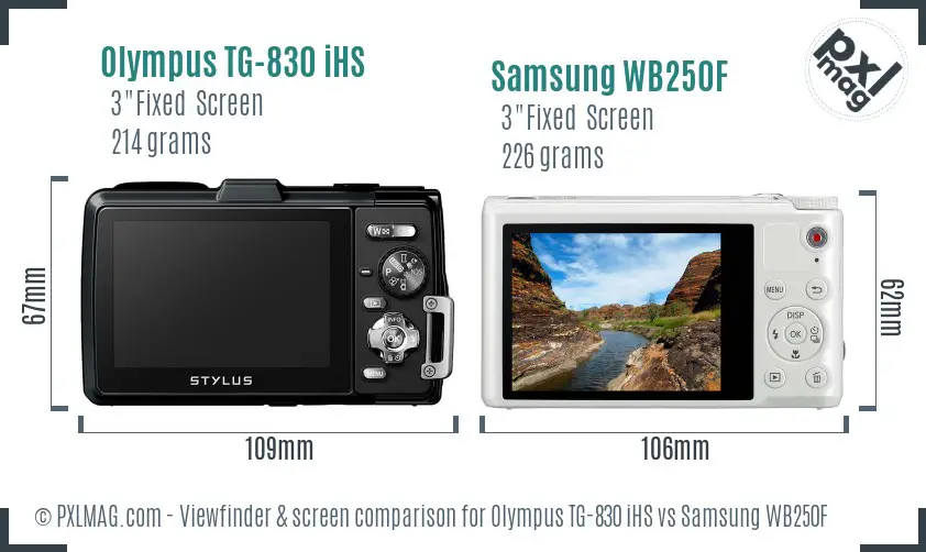 Olympus TG-830 iHS vs Samsung WB250F Screen and Viewfinder comparison