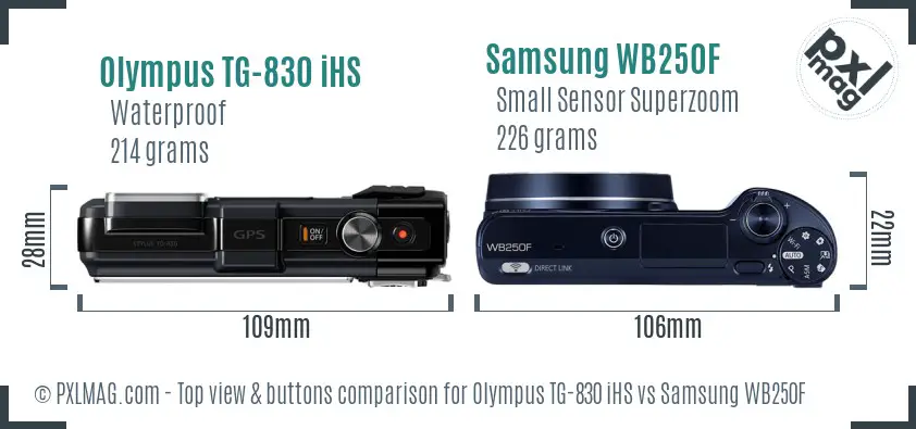 Olympus TG-830 iHS vs Samsung WB250F top view buttons comparison